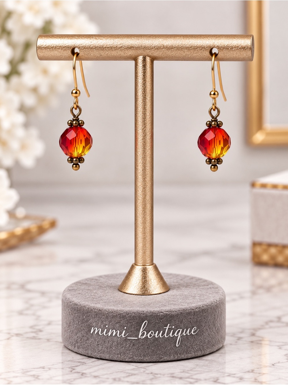 Handmade Swarovski Fire Hyacinth Crystal Earrings Gold Hooks